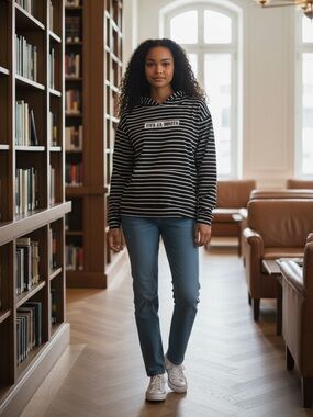 BDG by Urban Outfitters Hoodie L Striped Black & White "Viva La Bonita"